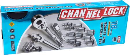 Channel Lock 16pc 1/2" DR SAE Set, Socket Set, Metal Box