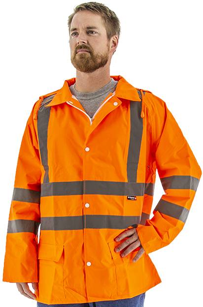 Sportex Hi-Viz Waterproof Rain Jacket, ANSI 3, Orange