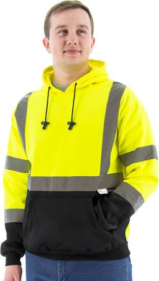 Sportex Hi-Viz Hooded Pullover Sweatshirt, ANSI 3, Yellow/Black