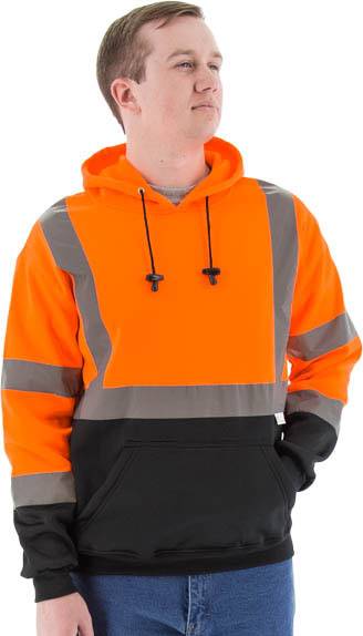 Sportex Hi-Viz Hooded Pullover Sweatshirt, ANSI 3, Orange/Black