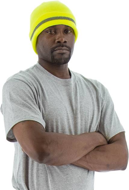 Sportex Hi-Viz Beanie with Reflective Striping, Yellow